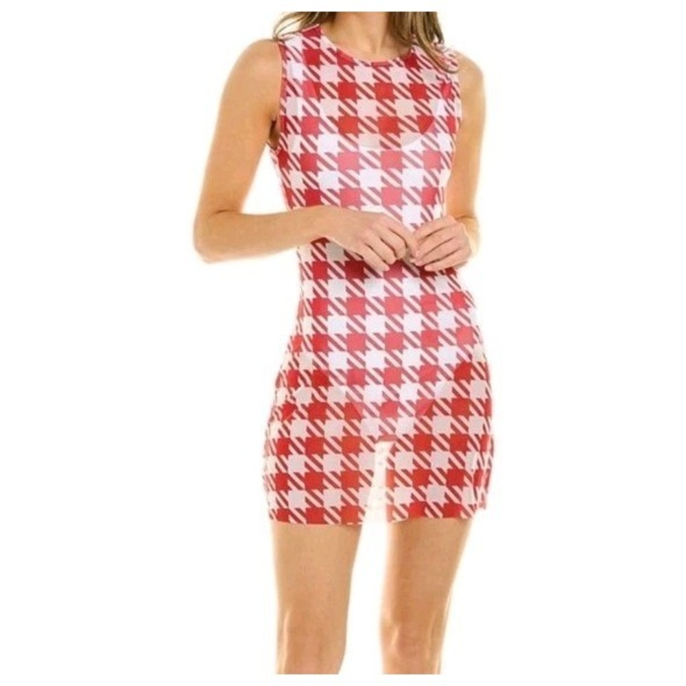 We Wore What Sheer Muscle Dress Large Red Gingham Swim Coverup NWT $125 Retail